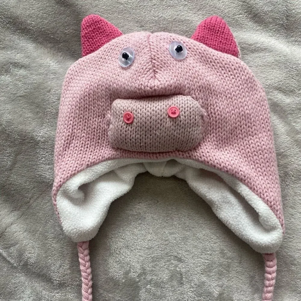 Knitted Pig Hat With Tassels